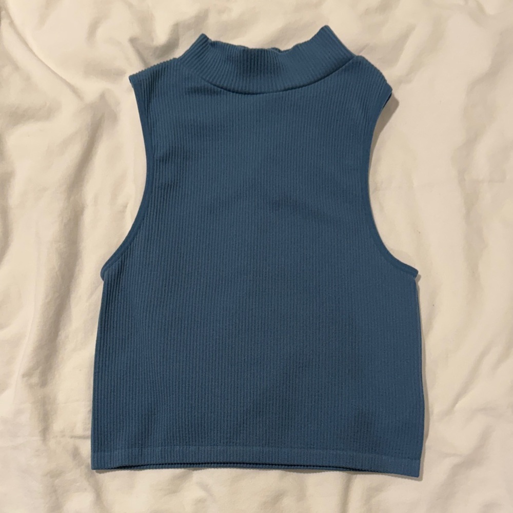 Zara Blue High Neck Sleeveless Tank Top